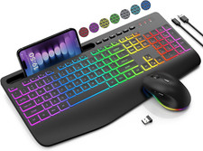Wireless Keyboard Mouse Combo RGB Backlit Silent Ergonomic Rechargeable SABLUTE