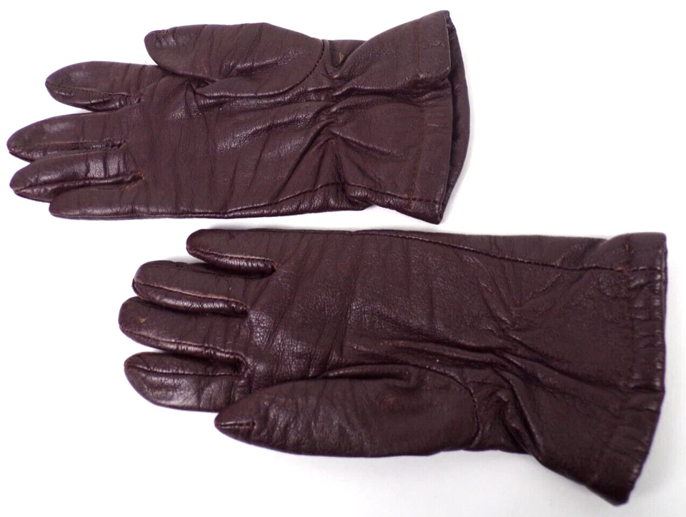Винтажные коричневые кожаные женские перчатки с кашемировой подкладкой маленькие - средние - Изображение 2 из 4