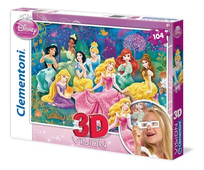 CLEMENTONI Puzzle PRINZESSINNEN 104 Teile 3D Vision mit Brille Neu