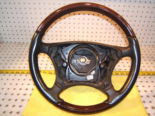 Mercedes W215 CL500 00-6 Leather Burl WOOD charcoal Steering 1 Wheel,NO cover - Picture 2 of 24