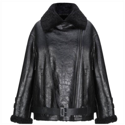OLIVIERI BLack SHEARING LEATHER JACKET NWT$1290 Sz 12 Wmns Nh 