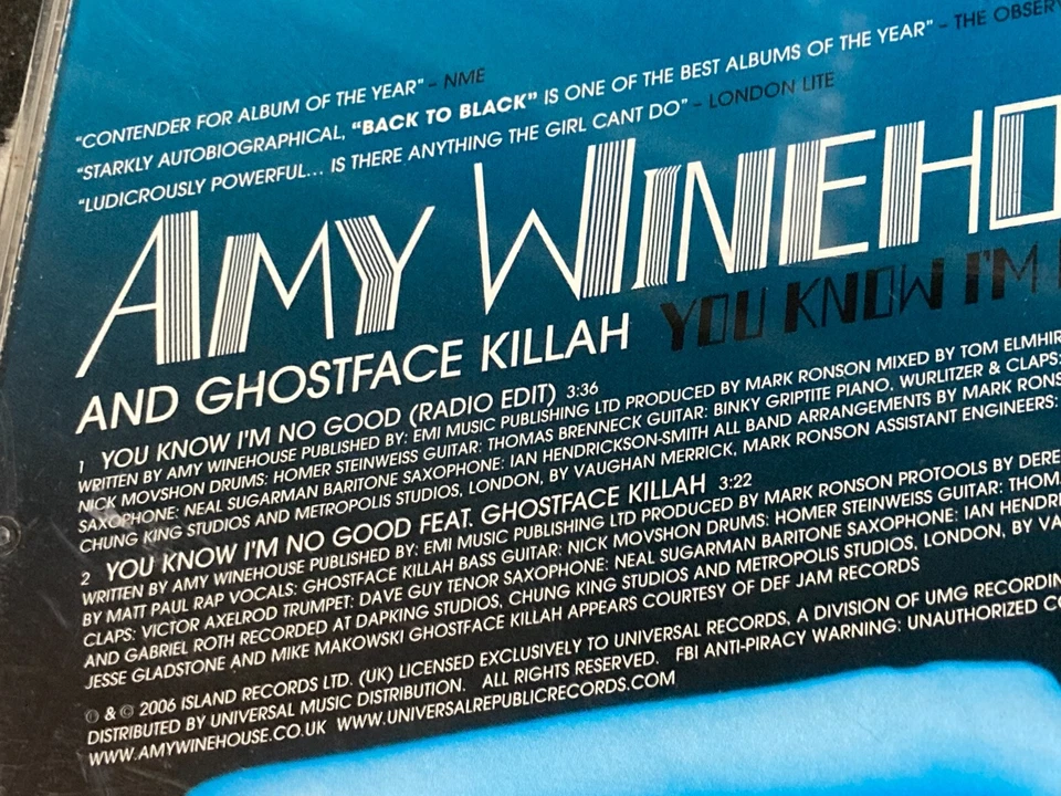 AMY WINEHOUSE You Know I'm no Good PROMO CD w/ Ghostface Killah REMIX Wu-Tang NM Foto 2 de 4