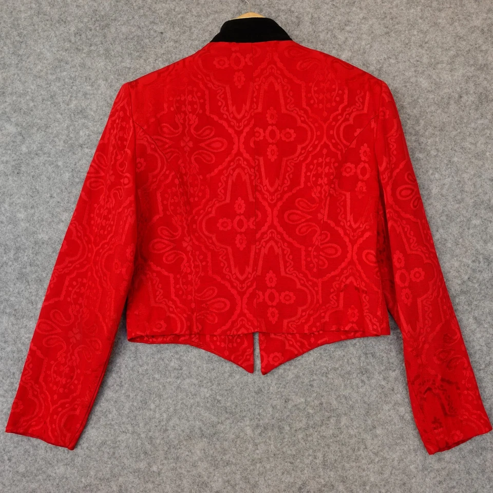 Bolero corto vintage años 80 JESSICA HOWARD para mujer 8 rojo cremallera completa jacquard occidental Foto 3 de 4