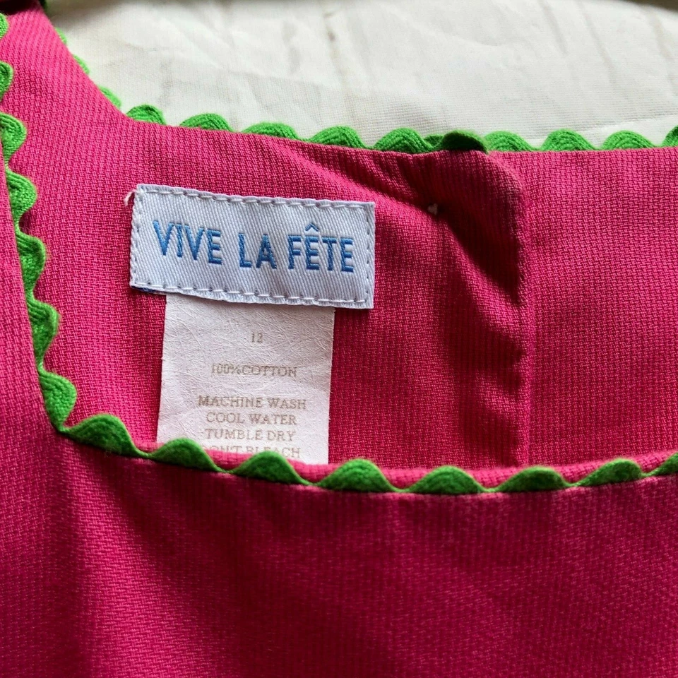 Vestido Vive La Fete Rosa Pana Hula Sin Mangas Corbatas en la Espalda Ric Rac Ribete Talla 12 Foto 4 de 4