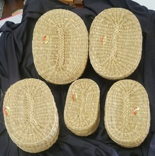 Image of Vintage Set of 5 Oval Sweet Grass Nesting Baskets Hand Woven Tags On