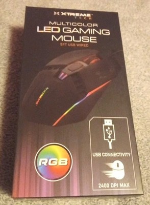 NEW ~ Xtreme Tech Multicolor LED Gaming Mouse, RGB 2400 DPI Max, 4 Button nib