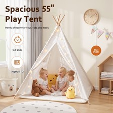 Kids Play Tent Teepee Tent for 1-3 Years Old Toddler Tent with Mat  Lights