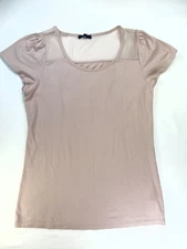 Gap Women’s Large Blush Pima Cotton Tee Mesh Yoke Scoop Neck Top