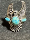 Vintage BBJ Sterling Silver 925 Eagle Turquoise Ring Size 8.5 Southwestern