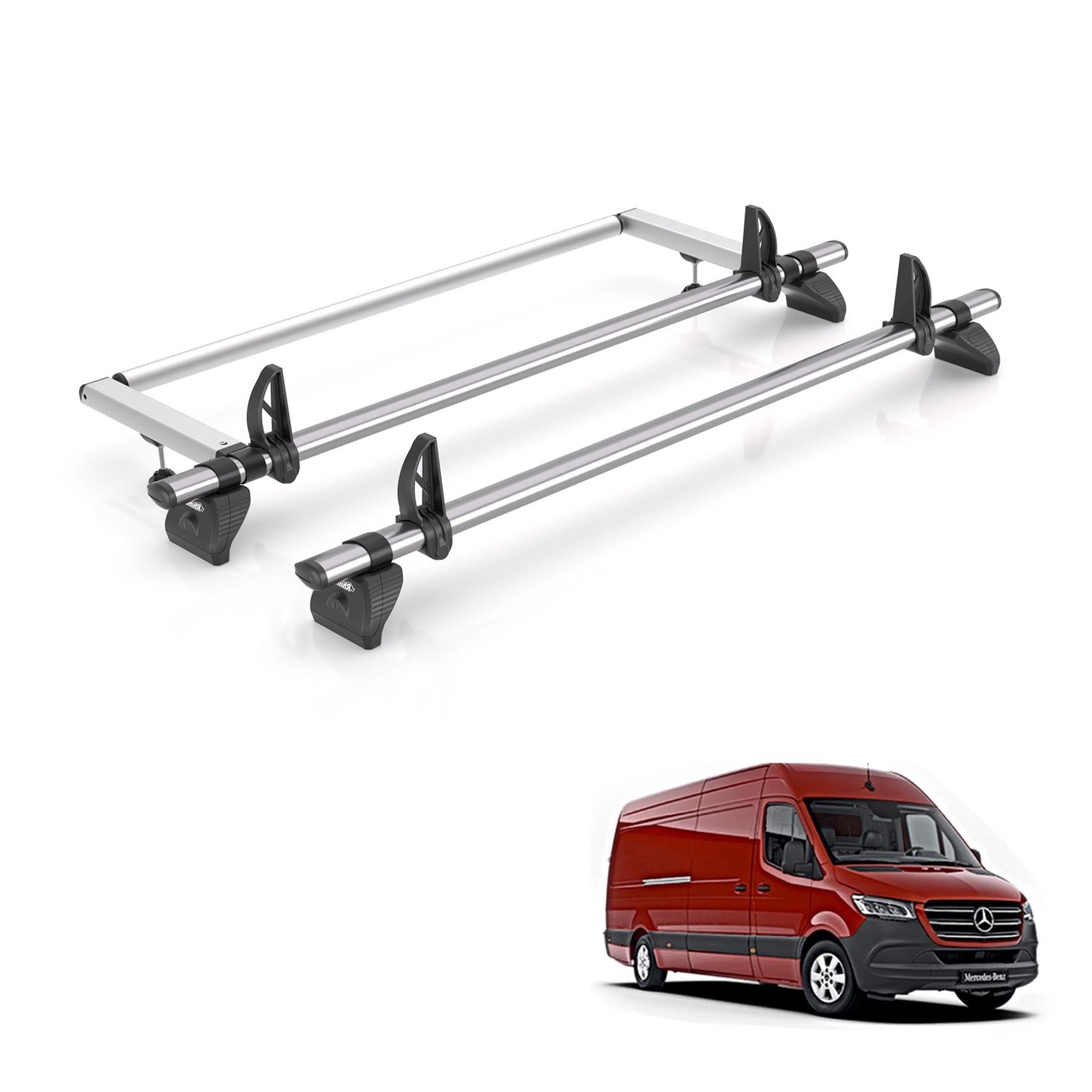 Mercedes Sprinter Roof Rack for 2018+ [H2 Roof] 2x Bars + Roller - Rhino Fleet