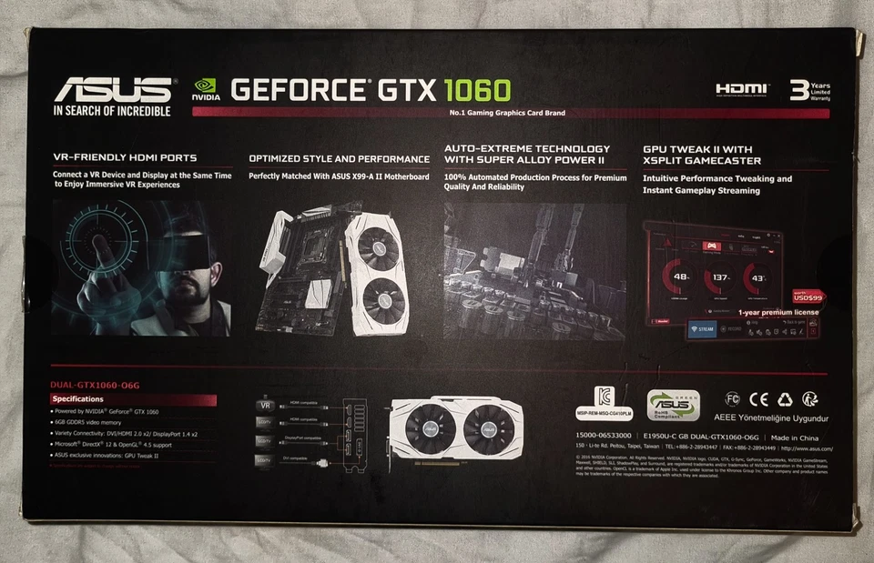 ASUS GeForce RTX 1060 6GB DUAL OC Graphics Card (DUAL-GTX1060-O6G) - Image 3 of 4