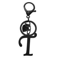 Initial Letter t Keychain Stainless Steel Heart Alphabet Key Ring Black