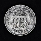 GB GEORGE VI SILVER (.500) SIXPENCE - 1941 ++ NICE GRADE! ++[1941-6d]