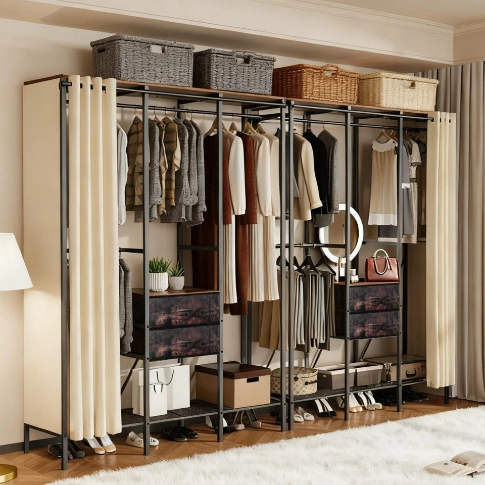 Stabil Kleiderständer Kleiderstange Garderobenständer bis 125 kg mit Schubladen