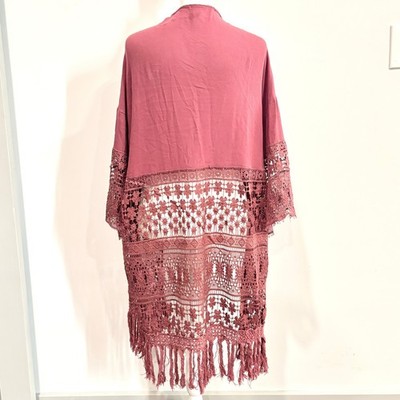   Sサイズ Charlotte Russe Womens Kimono S/M Crochet Lace Fringe Hippie Gypsy