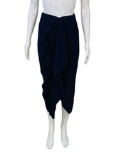 Isabel Marant Women's Solid Black Pleated Silk Midi Asymmetric Skirt Size S 34