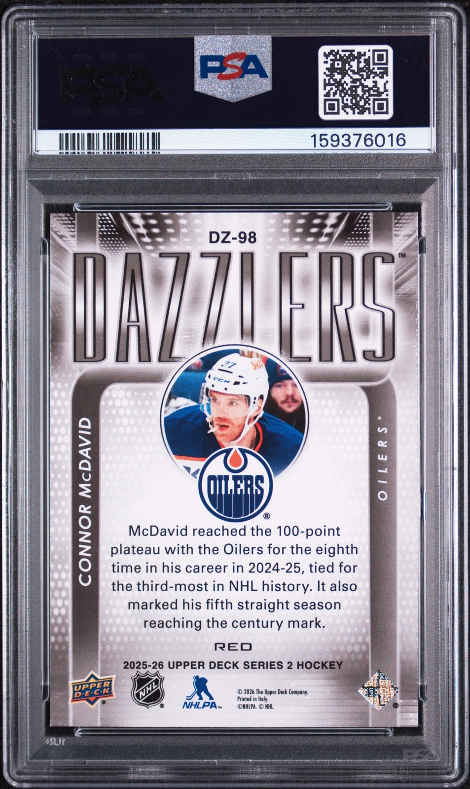 2025 UD DAZZLERS RED #DZ-98 CONNOR MCDAVID PSA 9 view 2