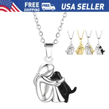 Pet Lover Necklace Pendant Woman Hugging Dog Gift Zinc Alloy Chain Jewelry NEW