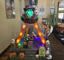 FG Square Lemax Hell's Sea Pendulum Pirate Ship Halloween Village Carnival Ride