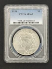 1934 P Peace Dollar Silver PCGS MS63