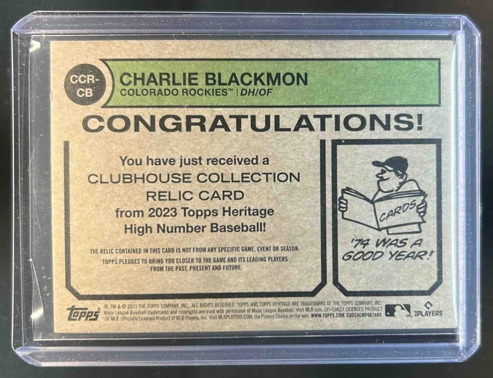 2023 Topps Heritage Charlie Blackmon Clubhouse Collection Relics Jersey #CCR-CB - Image 2 of 2