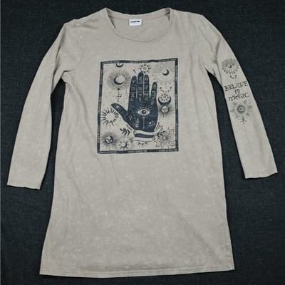Noisy May Magic T-shirt Dress Size Small Cotton Beige Whimsigoth Witchy Zodiac