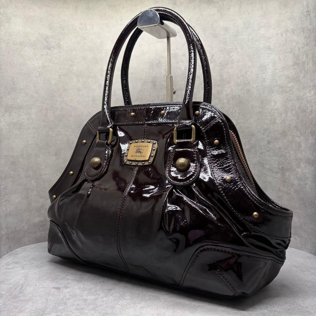 Burberry Blue Label Enamel Leather Handbag Burgundy Dark Brown Bag New thumbnail 14