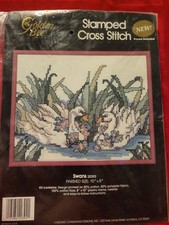 CANDAMAR DESIGNS GOLDEN BEE STAMPED Cross Stitch Kit with FRAME SWANS 10" x 8"