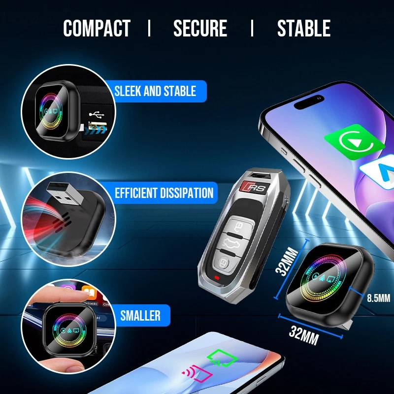 3-in-1Wireless CarPlay Adapter for iPhone iOS 10+ Plug&Play USB Mirroring Screen - Bild 4 von 4