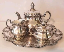 WMF GERMANY Tea Set  Silveplated over Porcelain Art Nouveau 1940 With Towle Tray