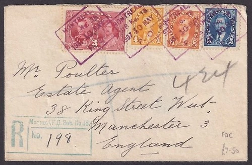 Canada KGVI 1937 4v registered First Day cover FDC Montreal to England