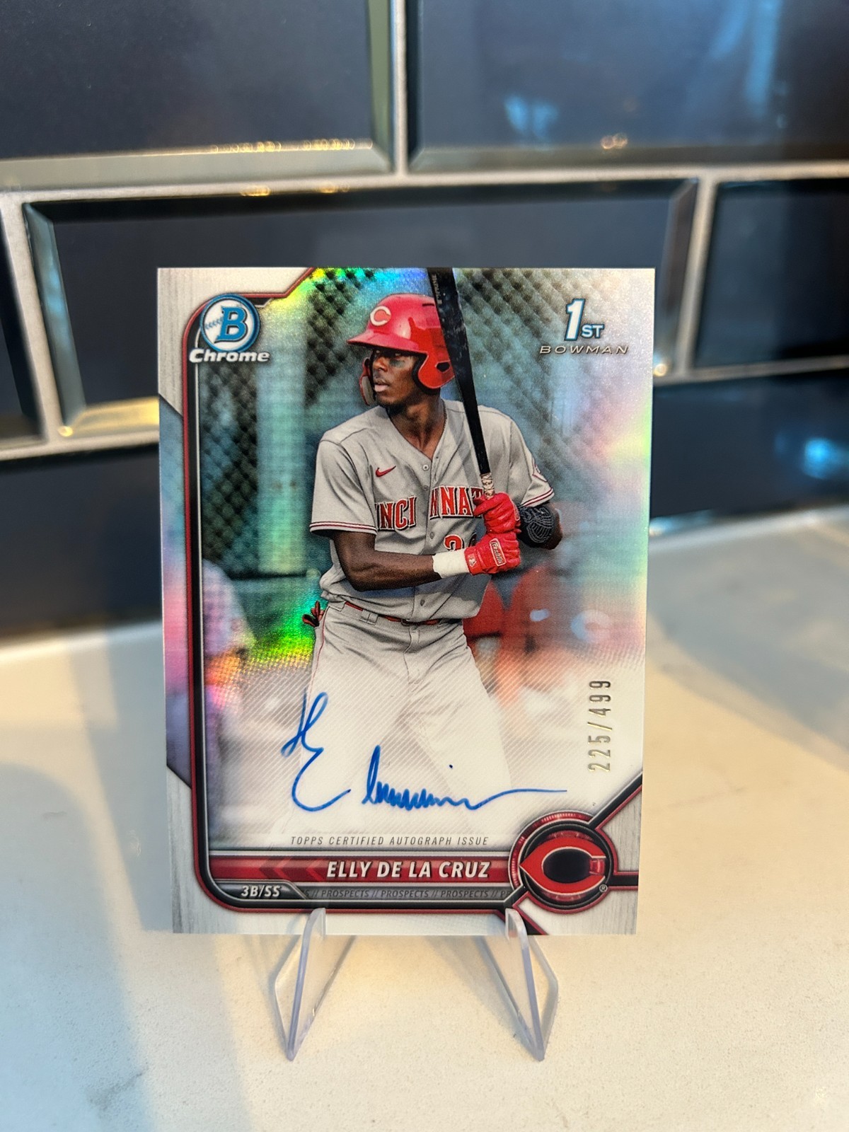 2022 Bowman Elly De La Cruz 1st Chrome Refractor Auto /499 - Reds