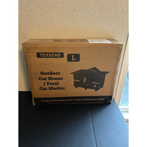 TEXSENS Outdoor Heated Cat House Weatherproof Feral Shelter Large Black