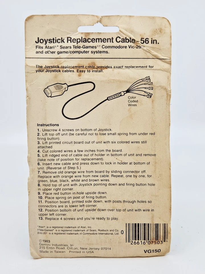 Gemini Video Games OEM Replacement Part - Atari 2600 Joystick Cable - New Sealed - Image 2 of 2