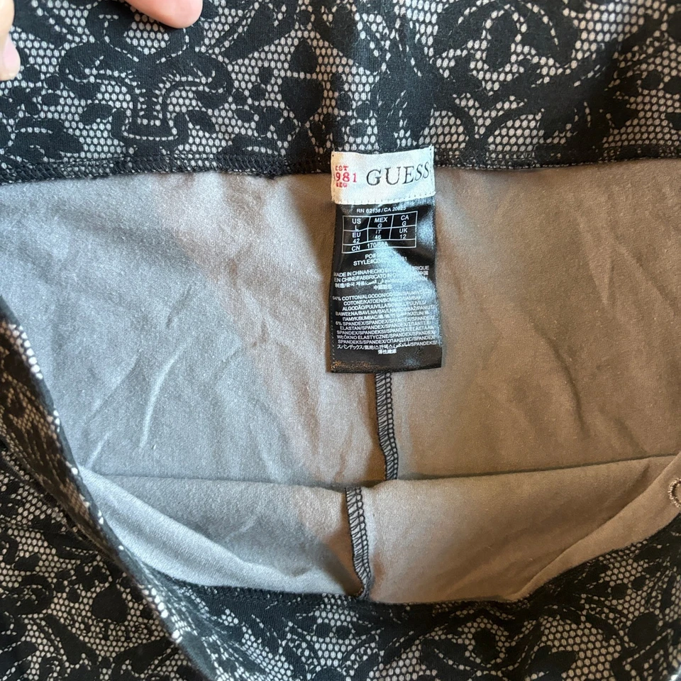 Leggings Guess Negro Encaje Estampado Damasco Mujer Pantalones Atletismo Foto 3 de 4