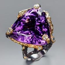 Handmade 37 ct Natural Amethyst Ring 925 Sterling Silver Size 8 /R435402