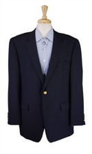 Lauren Ralph Lauren Mens Navy Blue Gold Button 2-Btn Wool Blazer Jacket 44R