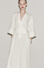 NWT ZARA SZ LARGE WOMAN SS26 ZW COLLECTION BELTED MIDI DRESS WHITE 2121/304