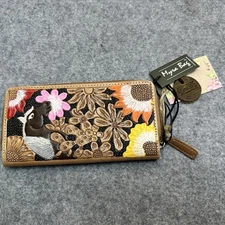 Myra Bag Women's Leather Zip-Around Wallet Brown Floral Horse 7.5in
