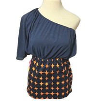 Anthropologie Judith March Asymmetrical Sleeve dress  geometric Blue Orange