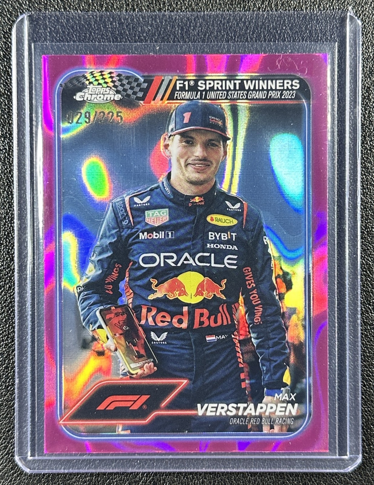 MAX VERSTAPPEN 2024 TOPPS CHROME F1 #152 FUCHSIA LAVA REF SPRINT WINNERS 29/225 view 1