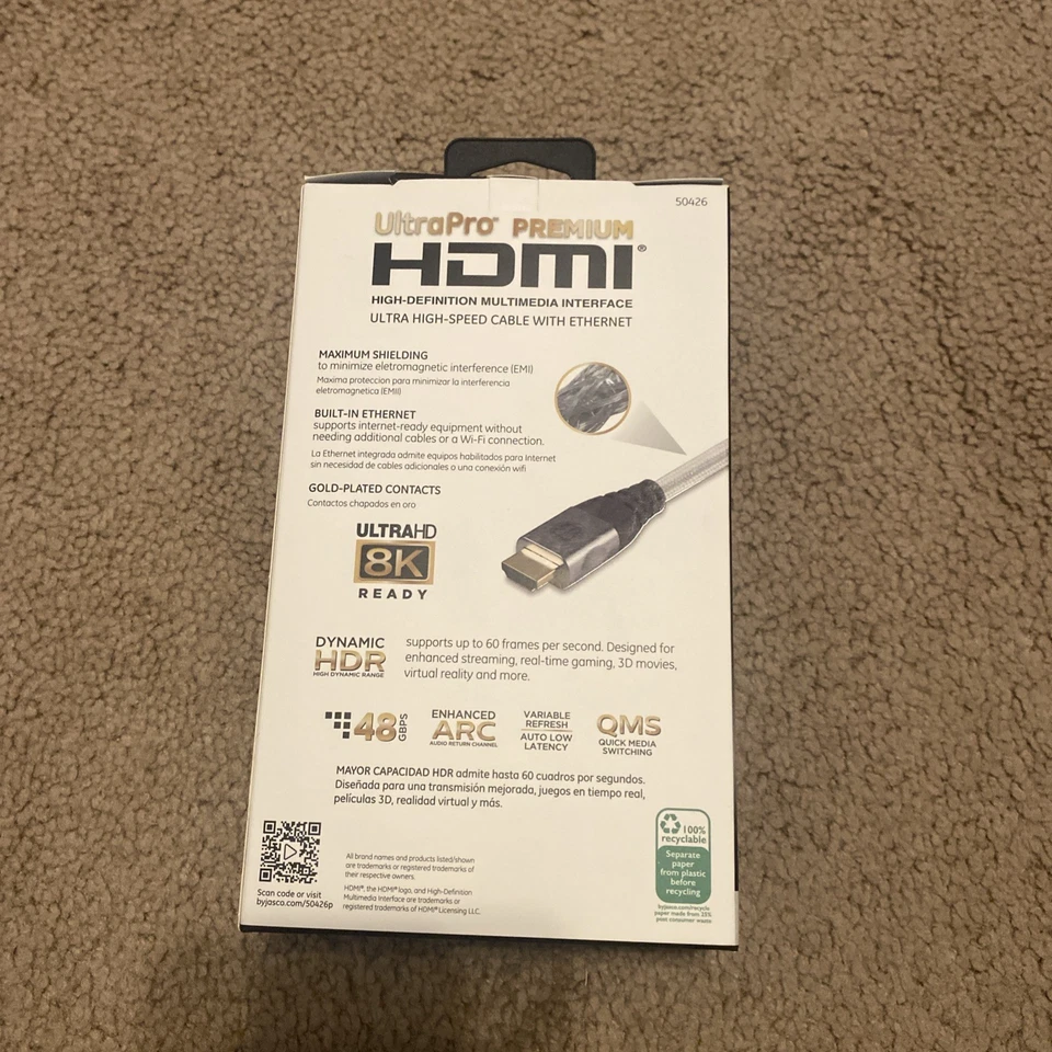 Cable HDMI chapado en oro GE 8K UHDR ultra alta velocidad 8 pies 2,4 m 48 GBPS dinámico NUEVO Foto 2 de 2