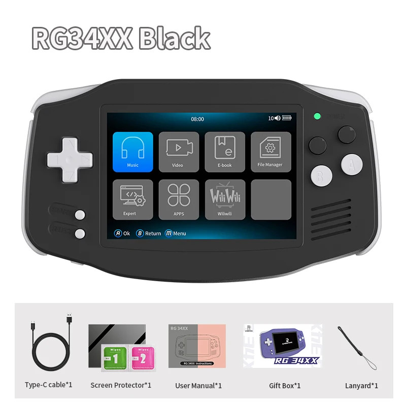 The RG34XX from official Anbernic carries a gorgeous 3.4" IPS screen in a Game Boy-ish shell — a reputable brand's best entry-level pick.