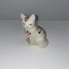 Fenton Christmas Cat Figurine Satin Finish Red Poinsettia Signed