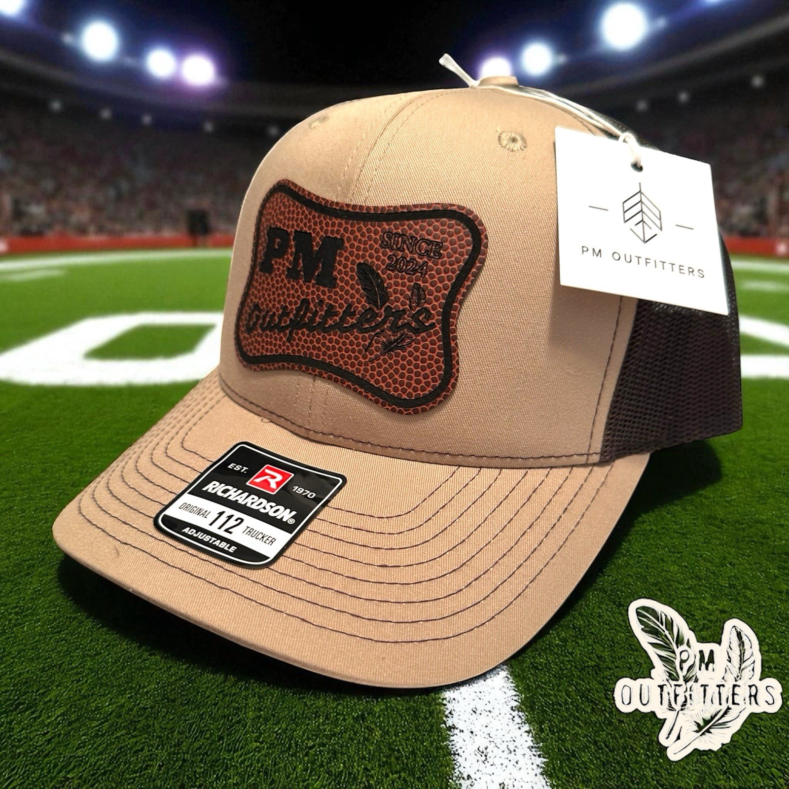 PM Outfitters Logo Football Texture Label Patch Richardson 112 Trucker Hat