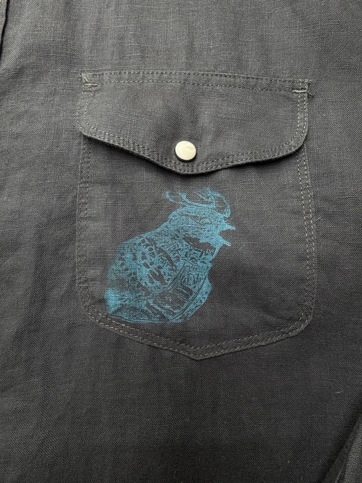 Lucky Brand Shirt Mens Large Gray Classic Fit 100% Linen Western Snap Rooster - Image 4 of 4