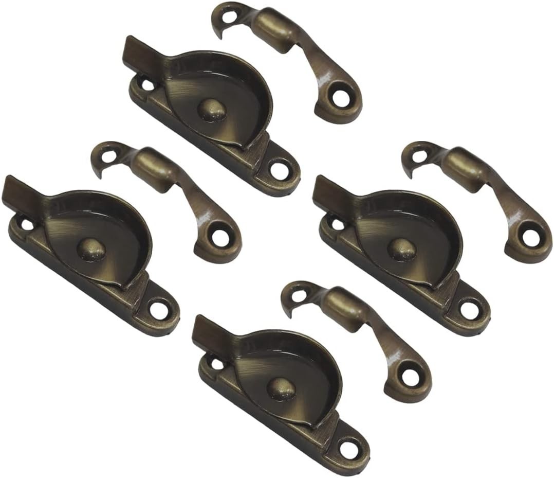 Zinc Die Cast Window Sash Lock, Antique Brass Brushed, Made in Taiwan, 4 Pack
