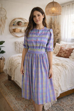 Jonathon Martin: Vintage Pastel Plaid Pleated Dress Size 5/6 Womens