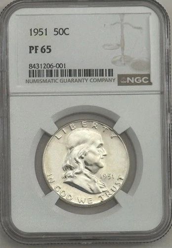 1951 FRANKLIN HALF DOLLAR, PROOF, 50C, NGC, PF 65, PR65