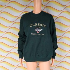 Vintage 90s Classic Mickey Mouse Crest Embroidered Crewneck Dark Green Disney LG